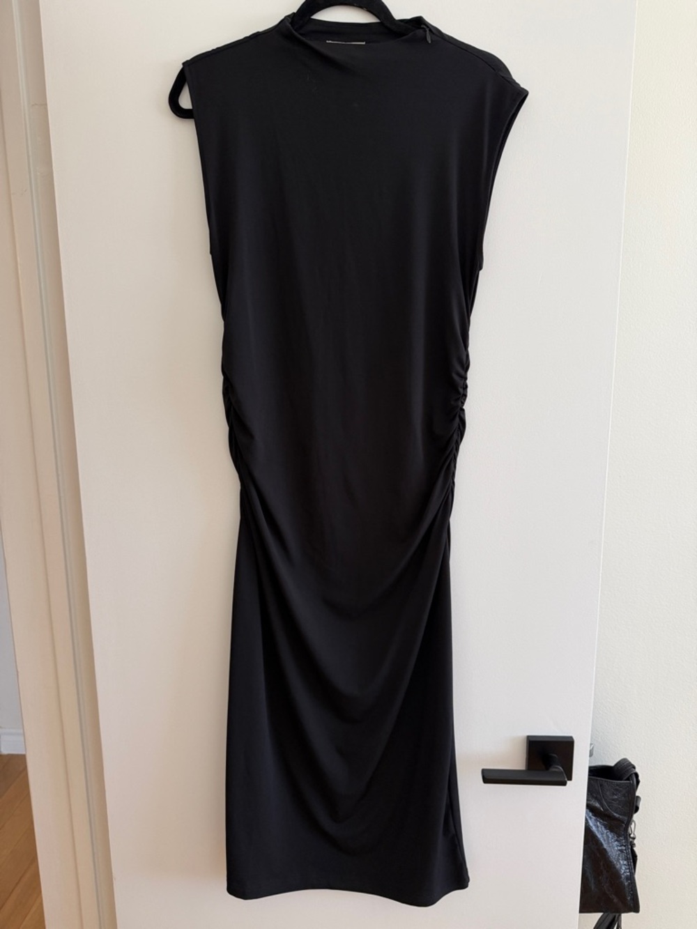 H&M Black Sleeveless Midi Dress with Side Ruching